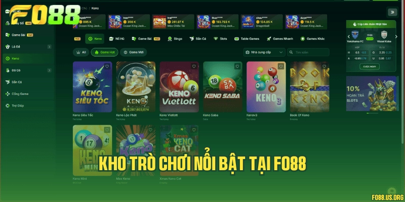 Kho trò chơi nổi bật tại Fo88